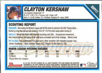 2007 Bowman Draft Picks & Prospects - Prospects Gold #BDPP77 Clayton Kershaw Back