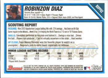 2007 Bowman Draft Picks & Prospects - Prospects Gold #BDPP82 Robinzon Diaz Back