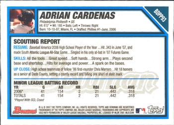 2007 Bowman Draft Picks & Prospects - Prospects Gold #BDPP93 Adrian Cardenas Back