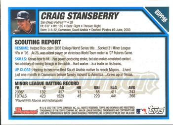 2007 Bowman Draft Picks & Prospects - Prospects Gold #BDPP96 Craig Stansberry Back
