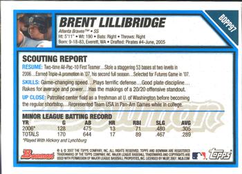 2007 Bowman Draft Picks & Prospects - Prospects Gold #BDPP97 Brent Lillibridge Back