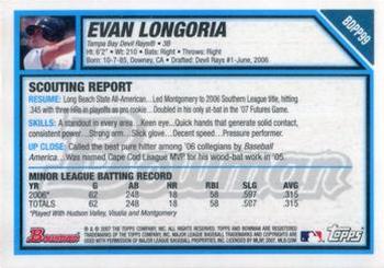 2007 Bowman Draft Picks & Prospects - Prospects Gold #BDPP99 Evan Longoria Back