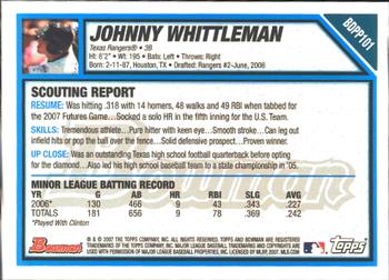 2007 Bowman Draft Picks & Prospects - Prospects Gold #BDPP101 Johnny Whittleman Back