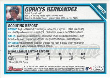 2007 Bowman Draft Picks & Prospects - Prospects Gold #BDPP102 Gorkys Hernandez Back