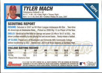 2007 Bowman Draft Picks & Prospects - Prospects Gold #BDPP4 Tyler Mach Back