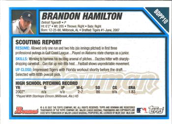 2007 Bowman Draft Picks & Prospects - Prospects Gold #BDPP10 Brandon Hamilton Back