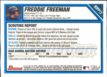 2007 Bowman Draft Picks & Prospects - Prospects Gold #BDPP12 Freddie Freeman Back