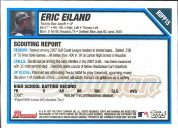 2007 Bowman Draft Picks & Prospects - Prospects Gold #BDPP15 Eric Eiland Back