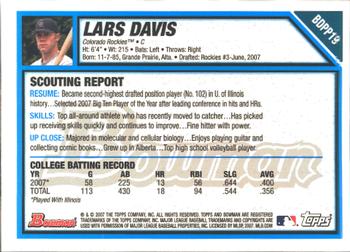 2007 Bowman Draft Picks & Prospects - Prospects Gold #BDPP19 Lars Davis Back