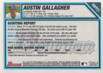 2007 Bowman Draft Picks & Prospects - Prospects Gold #BDPP21 Austin Gallagher Back