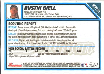 2007 Bowman Draft Picks & Prospects - Prospects Gold #BDPP25 Dustin Biell Back