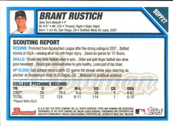 2007 Bowman Draft Picks & Prospects - Prospects Gold #BDPP27 Brant Rustich Back