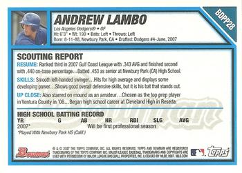 2007 Bowman Draft Picks & Prospects - Prospects Gold #BDPP28 Andrew Lambo Back