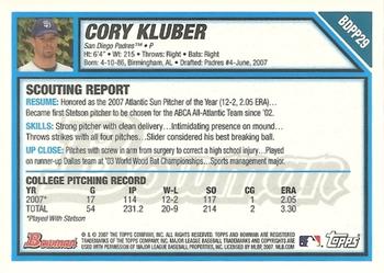 2007 Bowman Draft Picks & Prospects - Prospects Gold #BDPP29 Corey Kluber Back