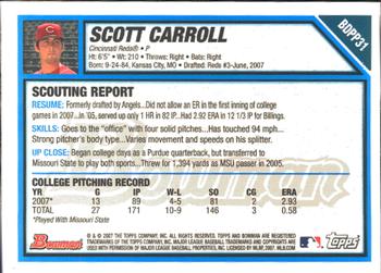 2007 Bowman Draft Picks & Prospects - Prospects Gold #BDPP31 Scott Carroll Back