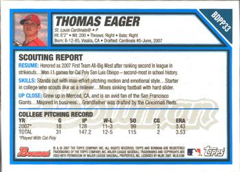 2007 Bowman Draft Picks & Prospects - Prospects Gold #BDPP33 Thomas Eager Back
