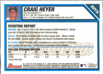 2007 Bowman Draft Picks & Prospects - Prospects Gold #BDPP36 Craig Heyer Back
