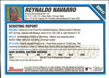 2007 Bowman Draft Picks & Prospects - Prospects Gold #BDPP41 Reynaldo Navarro Back
