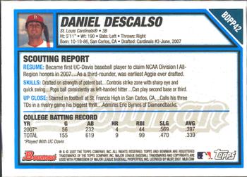 2007 Bowman Draft Picks & Prospects - Prospects Gold #BDPP42 Daniel Descalso Back