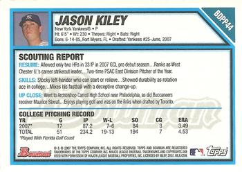 2007 Bowman Draft Picks & Prospects - Prospects Gold #BDPP44 Jason Kiley Back