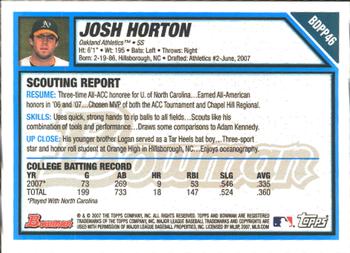 2007 Bowman Draft Picks & Prospects - Prospects Gold #BDPP46 Josh Horton Back