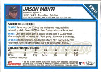 2007 Bowman Draft Picks & Prospects - Prospects Gold #BDPP47 Jason Monti Back