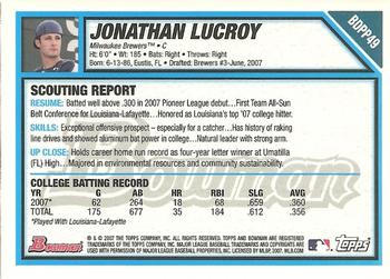 2007 Bowman Draft Picks & Prospects - Prospects Gold #BDPP49 Jonathan Lucroy Back