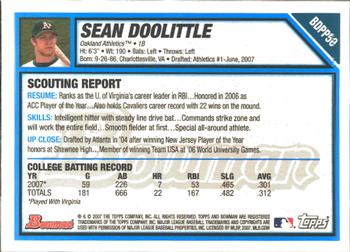 2007 Bowman Draft Picks & Prospects - Prospects Gold #BDPP50 Sean Doolittle Back