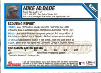 2007 Bowman Draft Picks & Prospects - Prospects Gold #BDPP51 Mike McDade Back