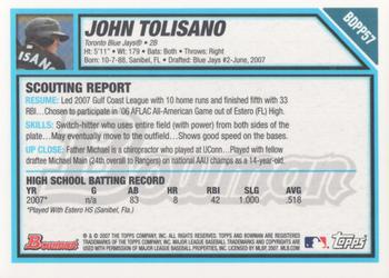 2007 Bowman Draft Picks & Prospects - Prospects Gold #BDPP57 John Tolisano Back
