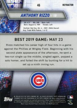 2019 Bowman's Best - Refractor #46 Anthony Rizzo Back