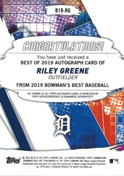 2019 Bowman's Best - Best of 2019 Autographs #B19-RG Riley Greene Back
