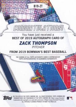 2019 Bowman's Best - Best of 2019 Autographs #B19-ZT Zack Thompson Back