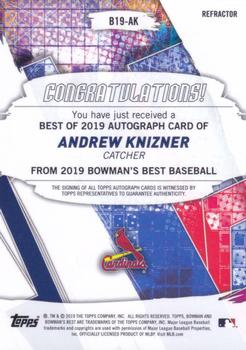 2019 Bowman's Best - Best of 2019 Autographs Refractor #B19-AK Andrew Knizner Back