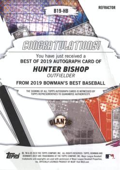 2019 Bowman's Best - Best of 2019 Autographs Refractor #B19-HB Hunter Bishop Back