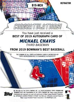 2019 Bowman's Best - Best of 2019 Autographs Refractor #B19-MCH Michael Chavis Back