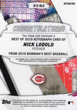 2019 Bowman's Best - Best of 2019 Autographs Refractor #B19-NLO Nick Lodolo Back