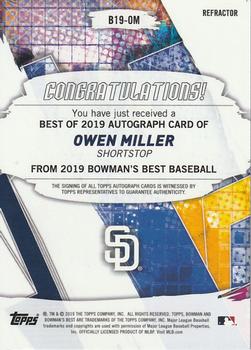 2019 Bowman's Best - Best of 2019 Autographs Refractor #B19-OM Owen Miller Back