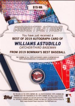 2019 Bowman's Best - Best of 2019 Autographs Green Refractor #B19-WA Willians Astudillo Back