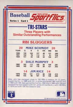 1986 Sportflics - Promotional Samples (Vendor Sample Kit) #1 Dale Murphy / Jim Rice / Mike Schmidt Back
