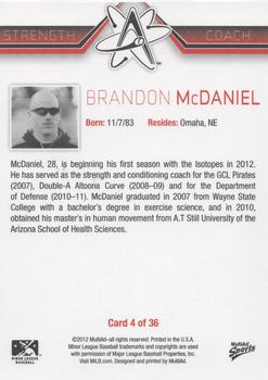 2012 MultiAd Albuquerque Isotopes #4 Brandon McDaniel Back