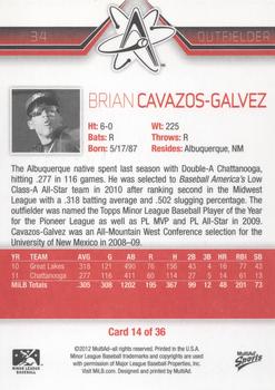 2012 MultiAd Albuquerque Isotopes #14 Brian Cavazos-Galvez Back