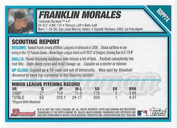 2007 Bowman Draft Picks & Prospects - Futures Game Prospects Jerseys #BDPP74 Franklin Morales Back