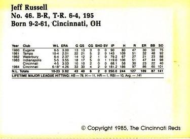 1985 Cincinnati Reds Yearbook Cards #NNO Jeff Russell Back