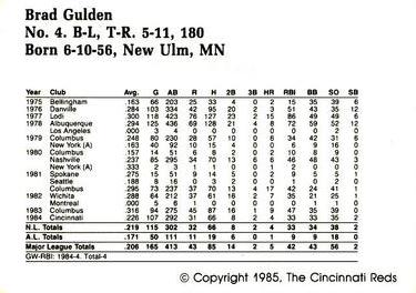 1985 Cincinnati Reds Yearbook Cards #NNO Brad Gulden Back