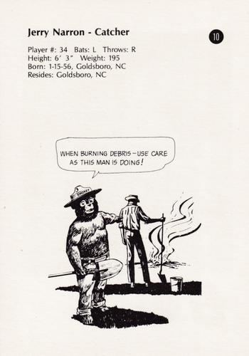1985 California Angels Smokey #10 Jerry Narron Back