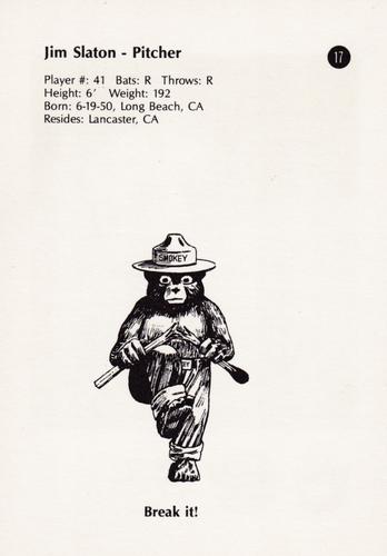 1985 California Angels Smokey #17 Jim Slaton Back