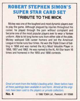 1986 TCMA Simon's Super Stars #4 Mickey Mantle Back
