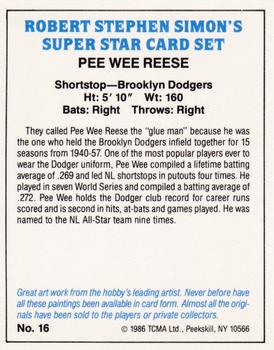 1986 TCMA Simon's Super Stars #16 Pee Wee Reese Back