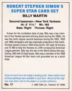 1986 TCMA Simon's Super Stars #17 Billy Martin Back